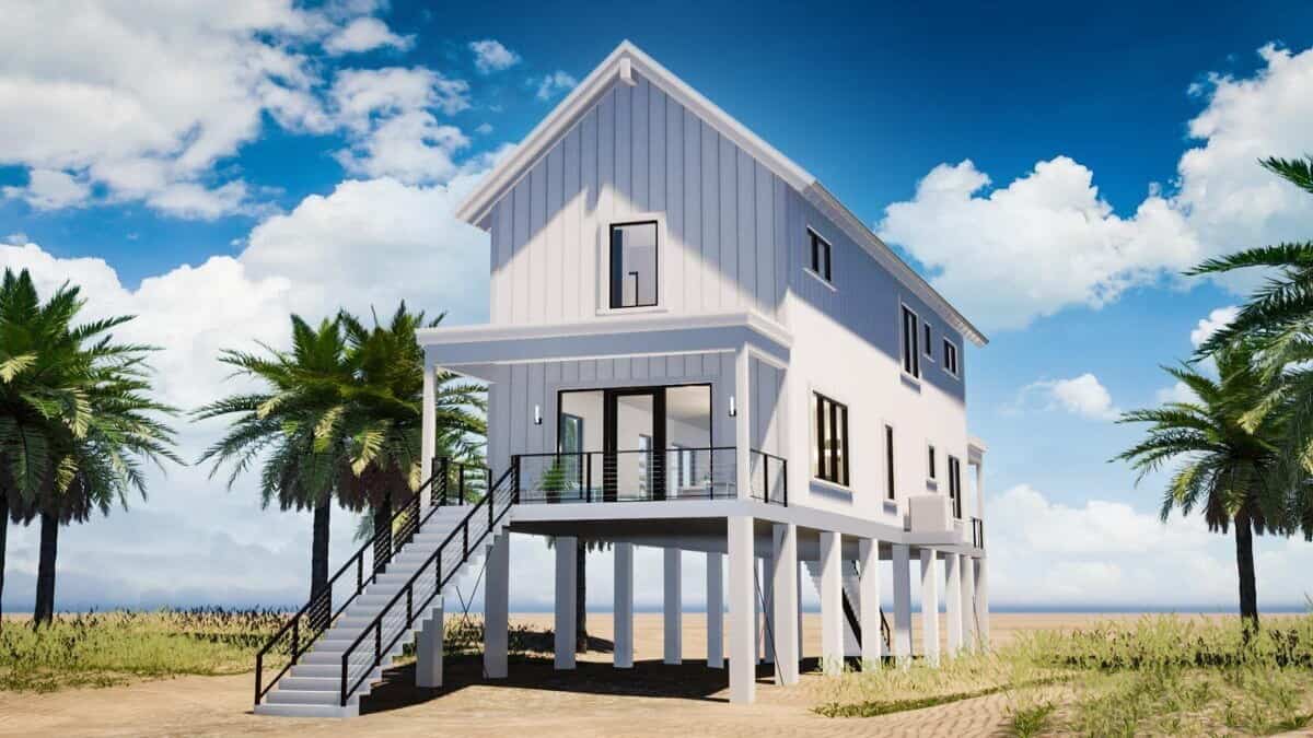 2-Bedroom Two-Story Beach Home for a Narrow Lot with Loft (Floor Plan)