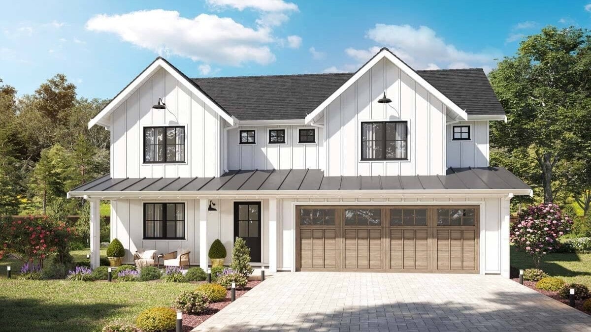 Two-Story 6-Bedroom Modern Farmhouse with Double Garage and Two Flex Rooms (Floor Plan)