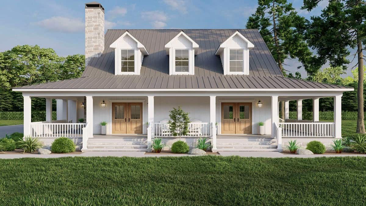 Modern Farmhouse Style 3-Bedroom Two-Story Home with Wraparound Porch and Bonus Game Room (Floor Plan)
