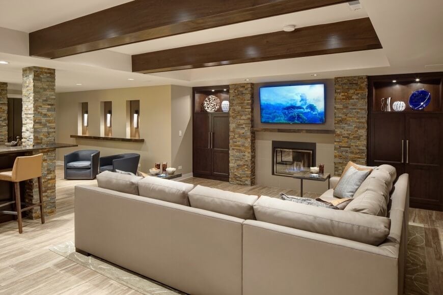 Custom Finished Basement Rec Room Created by Drury Design