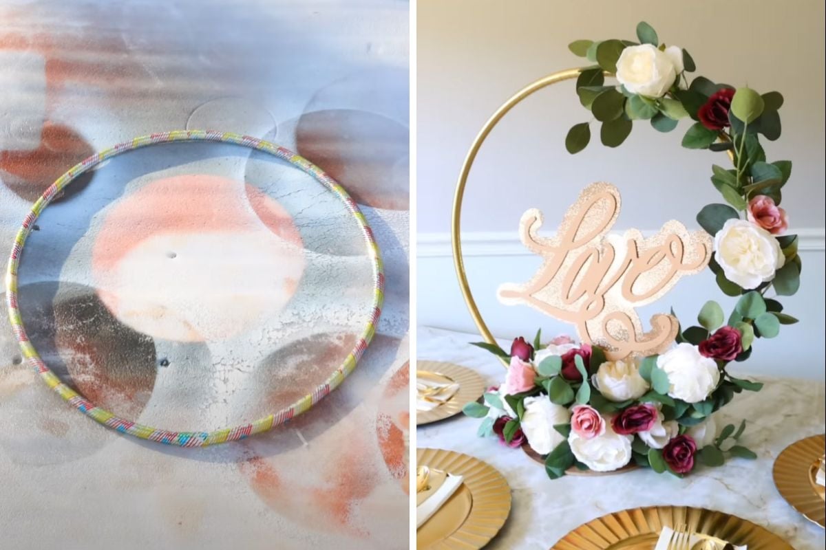 From Hula Hoop to Stunning Free-Standing Floral Wreath for Only a Few Dollars