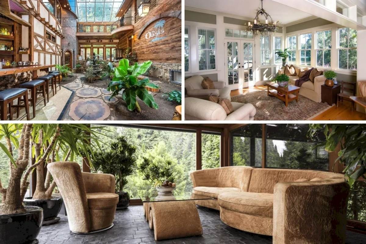Photo collage of different sunroom ideas.