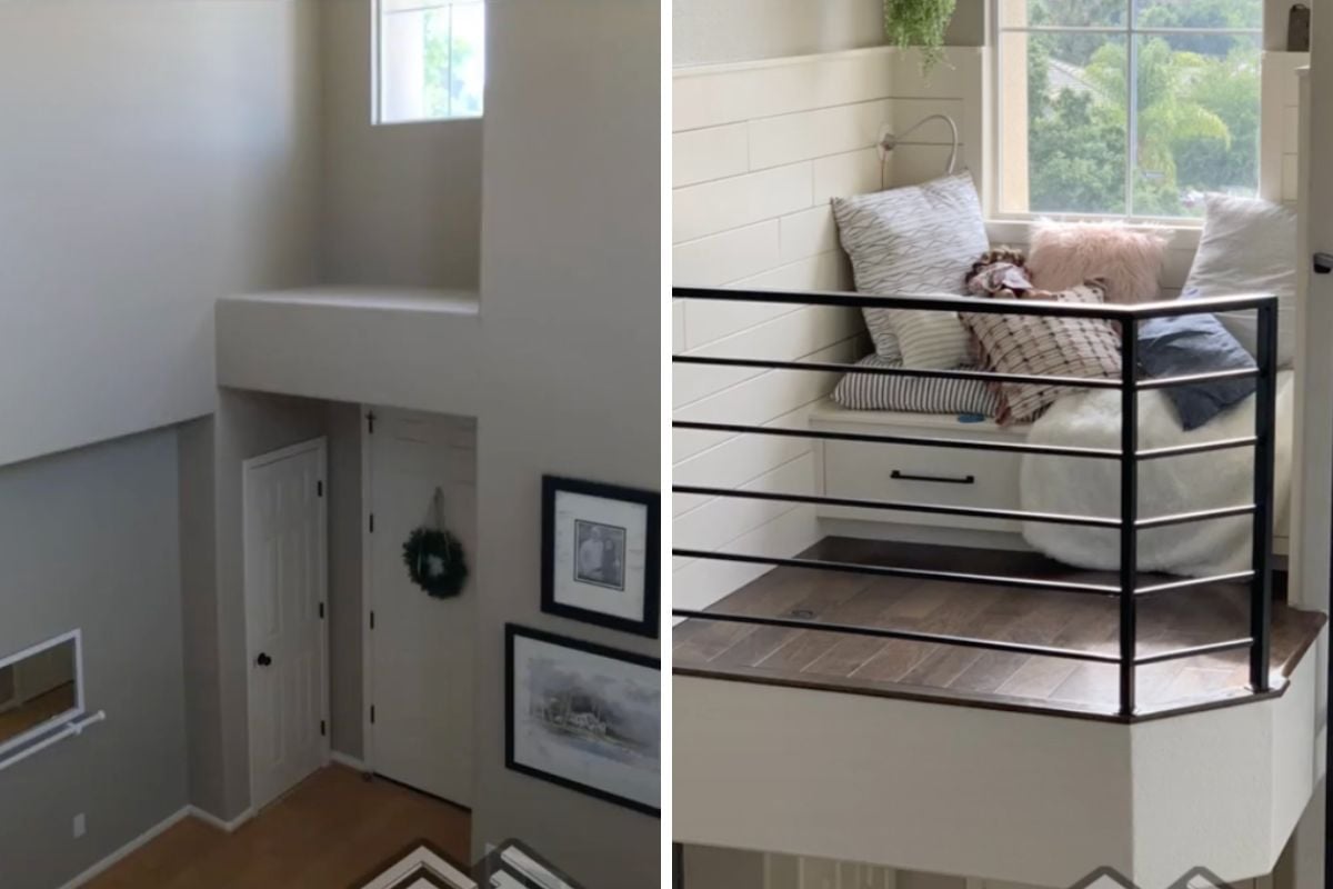 Homeowner Builds a Clever DIY “Reading Nook Nest” in Unused Space in 2-Story Foyer