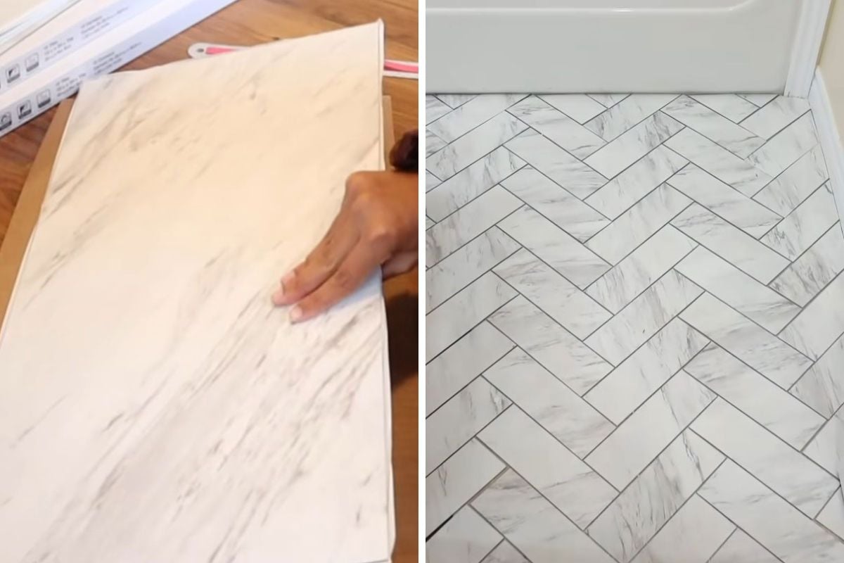 Tile Transformation: DIY Queen Creates New Bathroom Floor with Vinyl Tape Hack